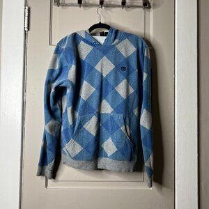 DC Shoes Brand Skater Blue Gray Checked Plaid Pullover Hoodie - Size M